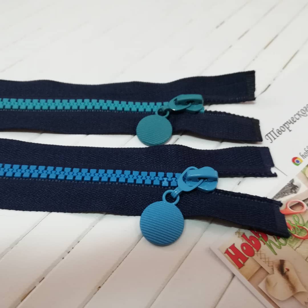 Молния трактор 80 см синяя с бирюзовыми зубьями арт 0297 - Зображення 2