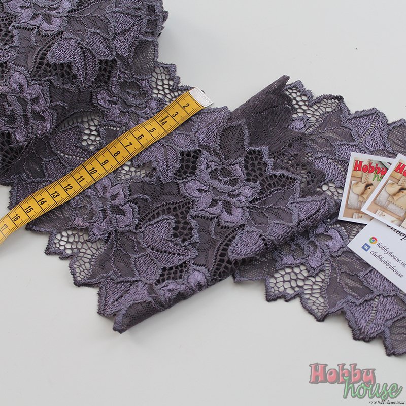 Стрейч-кружево серо-сиреневое 614-К 15,5 см арт 0673