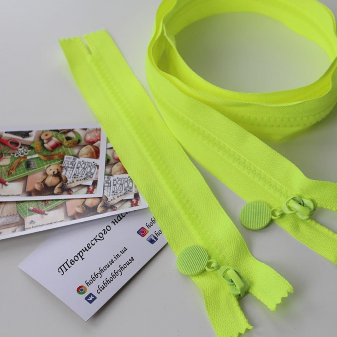 Молния трактор 80 см лимонно-салатовая с круглым пуллером арт0888