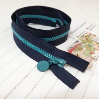 Молния трактор 80 см синяя с бирюзовыми зубьями арт 0297