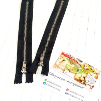 Молния джинсовая металл никель черная 18 см арт 0375