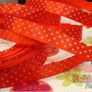 Лента атласная красная в белую крапинку 15мм арт 0439