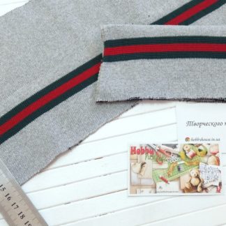 Подвяз (манжет) хб серый меланж с зеленой и красной полосками 16*164 см арт 0828