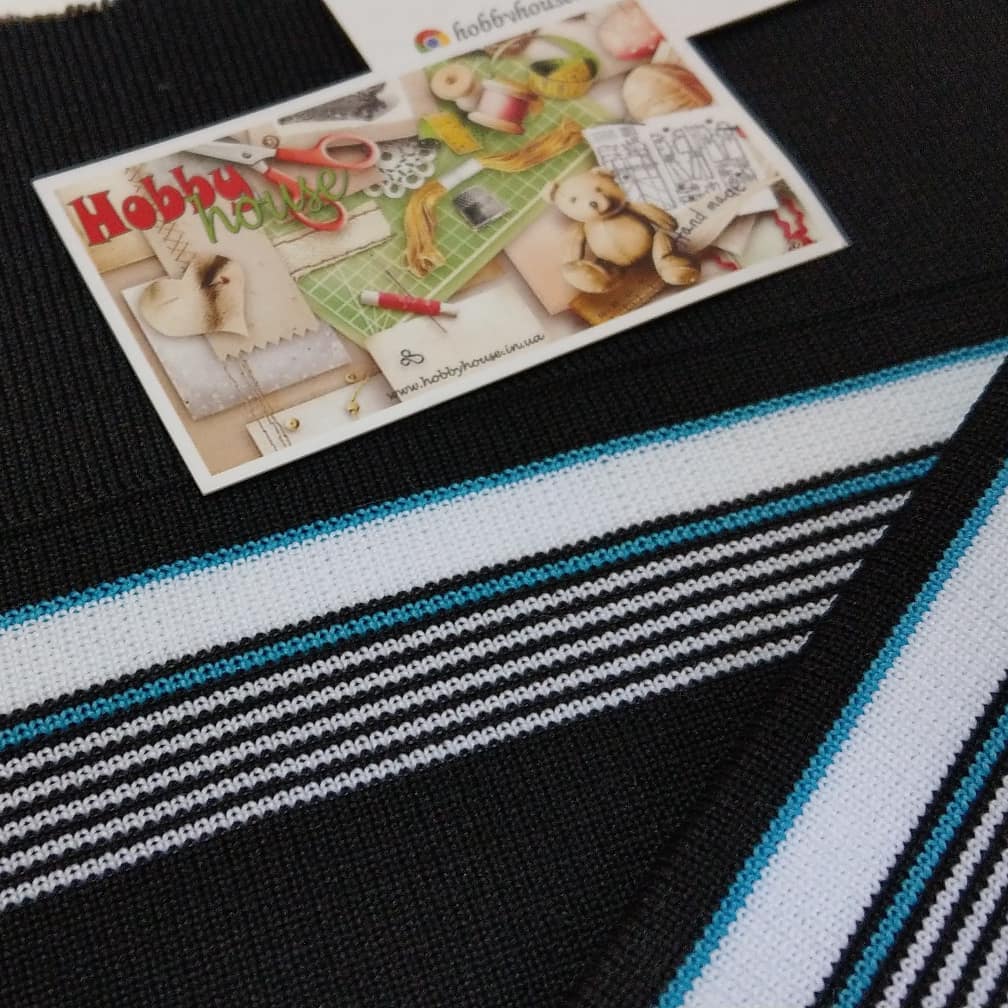 Манжет (подвяз) черный с бело-голубыми полосами 15*125 см арт 1513 - Зображення 2