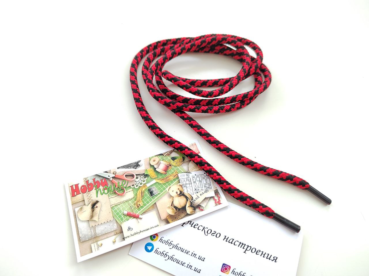 Шнур круглий червоно-чорнй 120 см арт. 1672 - Зображення 2