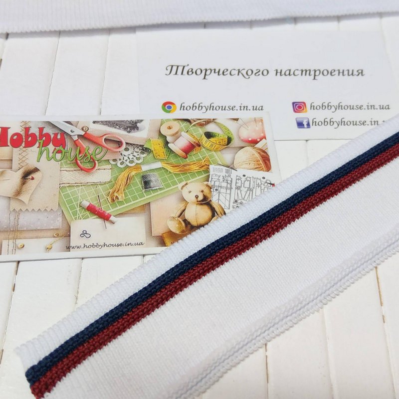 Манжет білий з синьою та бордовою смугами арт. 1675 - Зображення 3