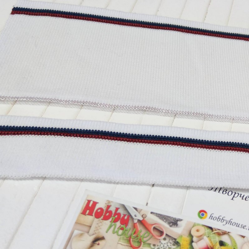 Манжет білий з синьою та бордовою смугами арт. 1675 - Зображення 2