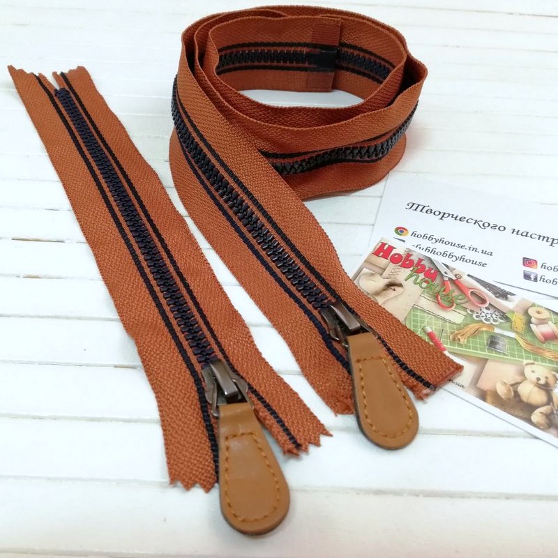 Молния трактор светло-коричневая с синим зубом 80 см арт. 1729