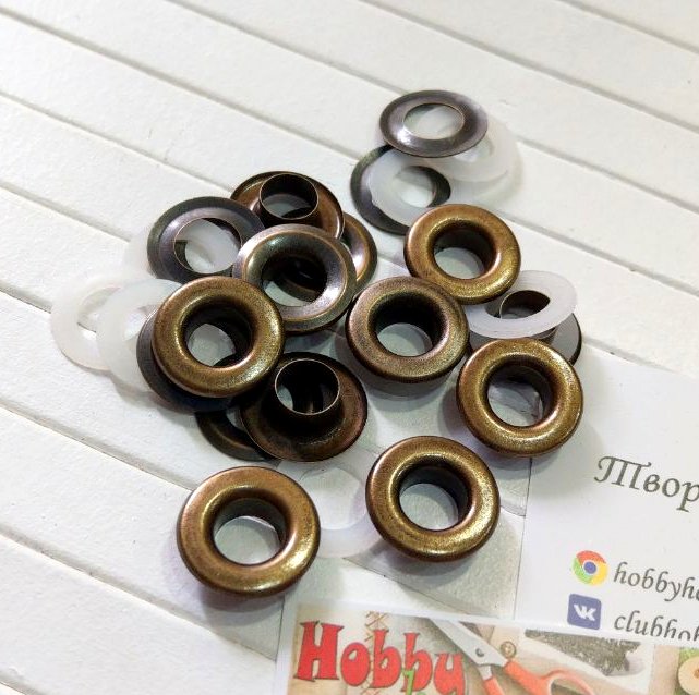 Люверс 10 мм антік + металеві і пластикові кільця (10 шт.) арт. 1850 - Зображення 2