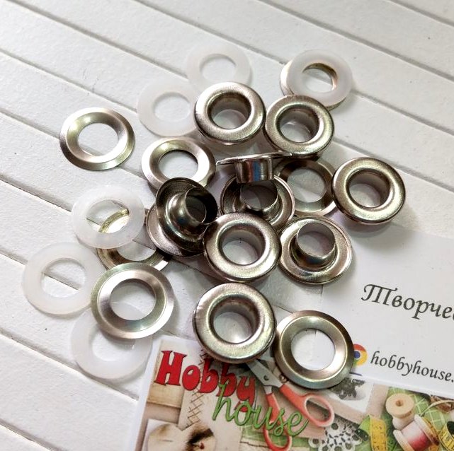 Люверс 10 мм нікель + металеві і пластикові кільця (10 шт.) арт. 1852