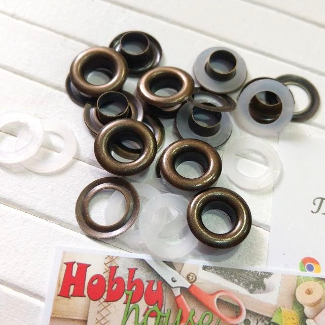 Люверс 8 мм антік + металеві і пластикові кільця (10 шт.) арт. 1847