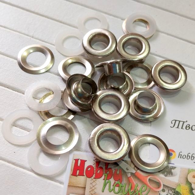 Люверс 10 мм нікель + металеві і пластикові кільця (10 шт.) арт. 1852 - Зображення 2