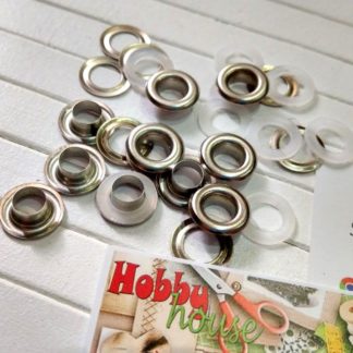 Люверс 8 мм нікель + металеві і пластикові кільця (10 шт.) арт. 1849