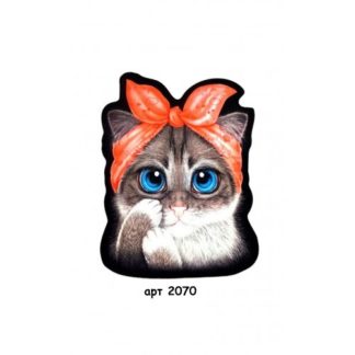 Нашивка кашемир Котенок бантик коралл  23*17,5см арт 2070