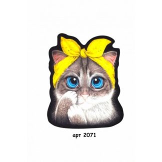 Нашивка кашемир Котенок бантик желтый  23*17,5см арт 2071