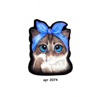 Нашивка кашемир Котенок бантик голубой  23*17,5см арт 2074