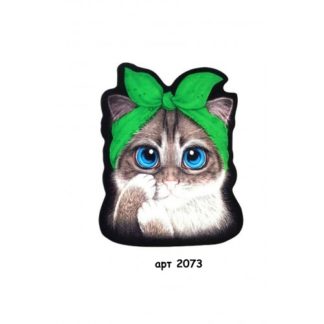 Нашивка кашемир Котенок бантик зеленый  23*17,5см арт 2073