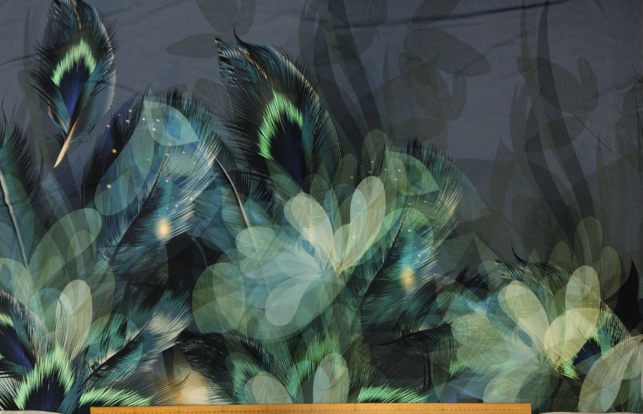 Стрейч-кулір "Пір'я на синьому", шир. 155, купон 154 см арт. 2146