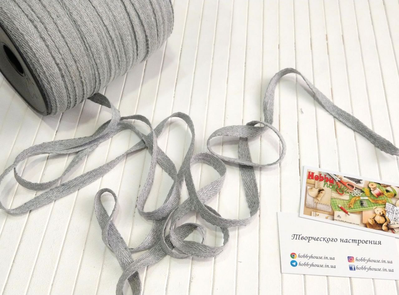 Киперная лента хб 1 см серый меланж, арт 2218