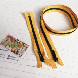 Молния трактор Барышевка 18 см черный на желтой тесьме арт. 2320