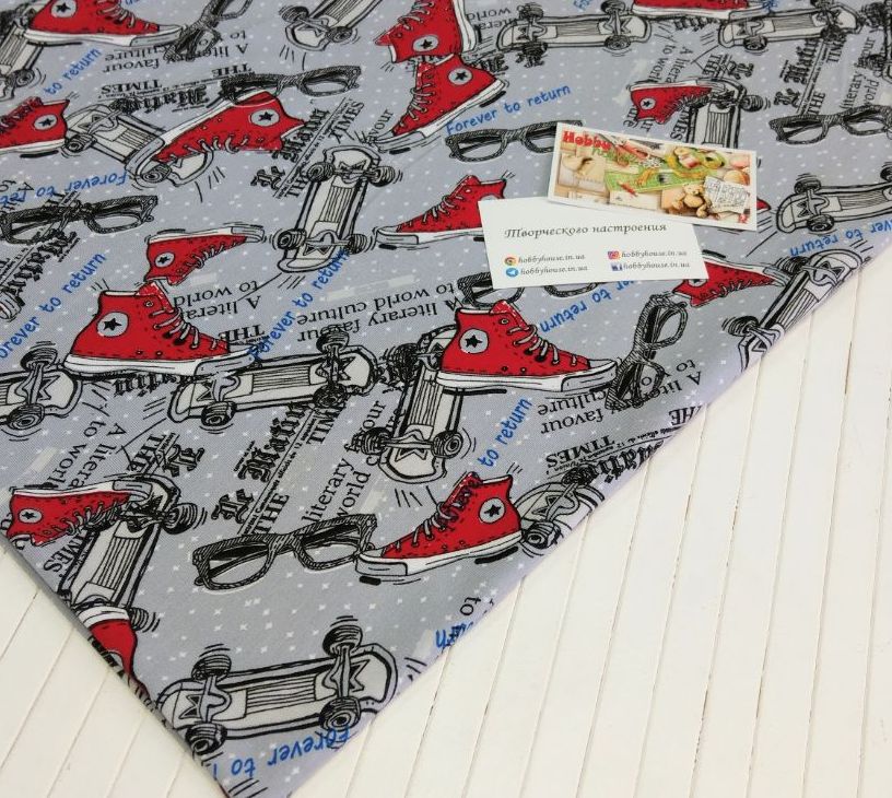 стрейч-кулір "Червоні кеди" 180 см арт. 2393 - Зображення 2