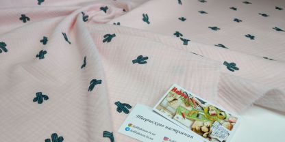 Муслін двошаровий кактуси на світло-рожевому 135 см арт. 2686 - Зображення 3