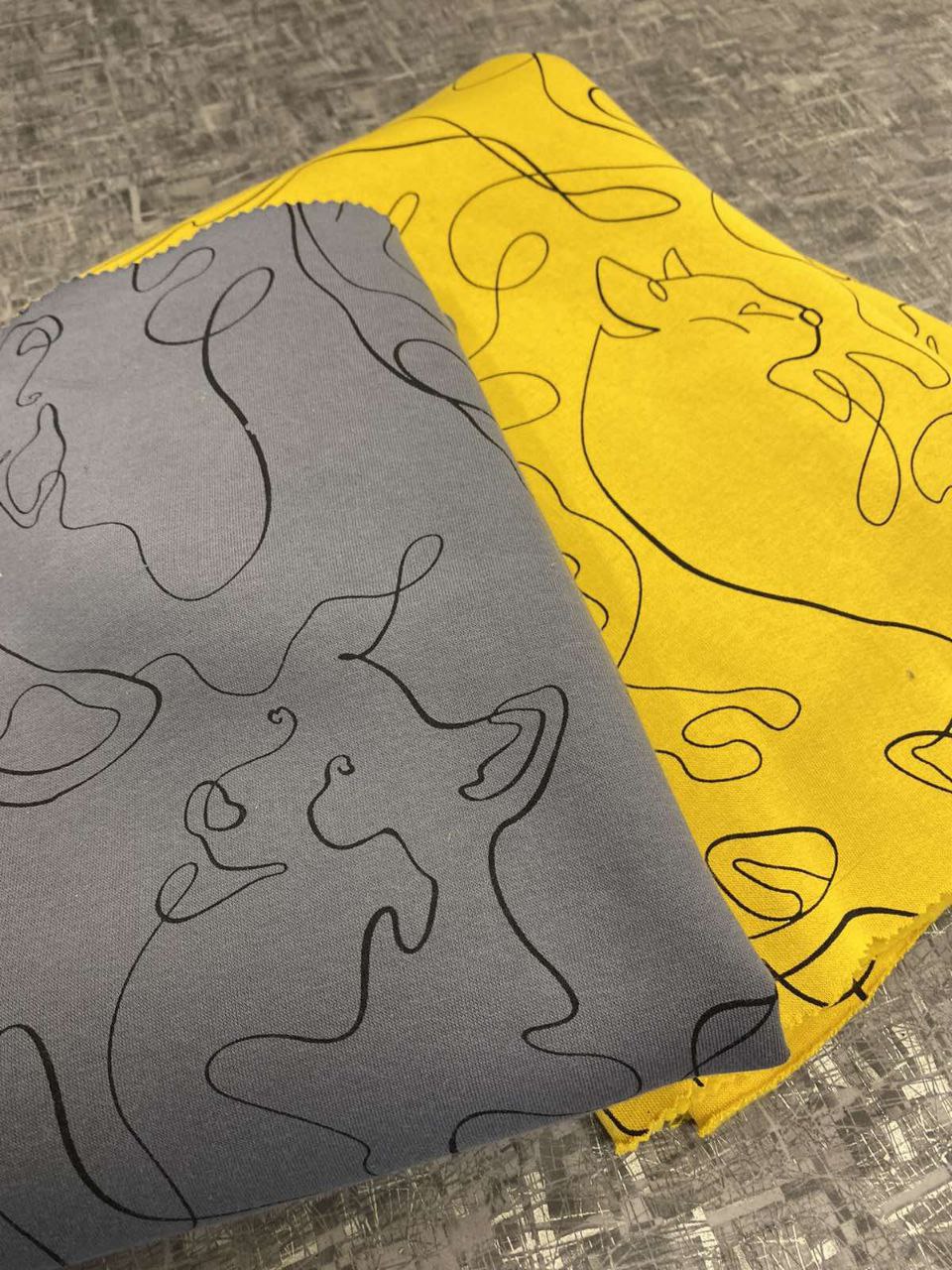 Футер 3-нитка с начесом контуры на сером, арт 2895