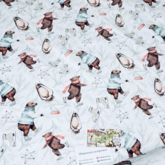 Стрейч-футер новорічні ведмеді на ковзанах 2987