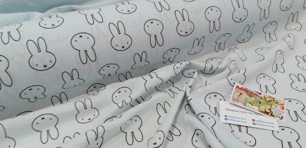 Муслін двошаровий світло-блакитний зайці 140 см арт. 3329 - Зображення 4