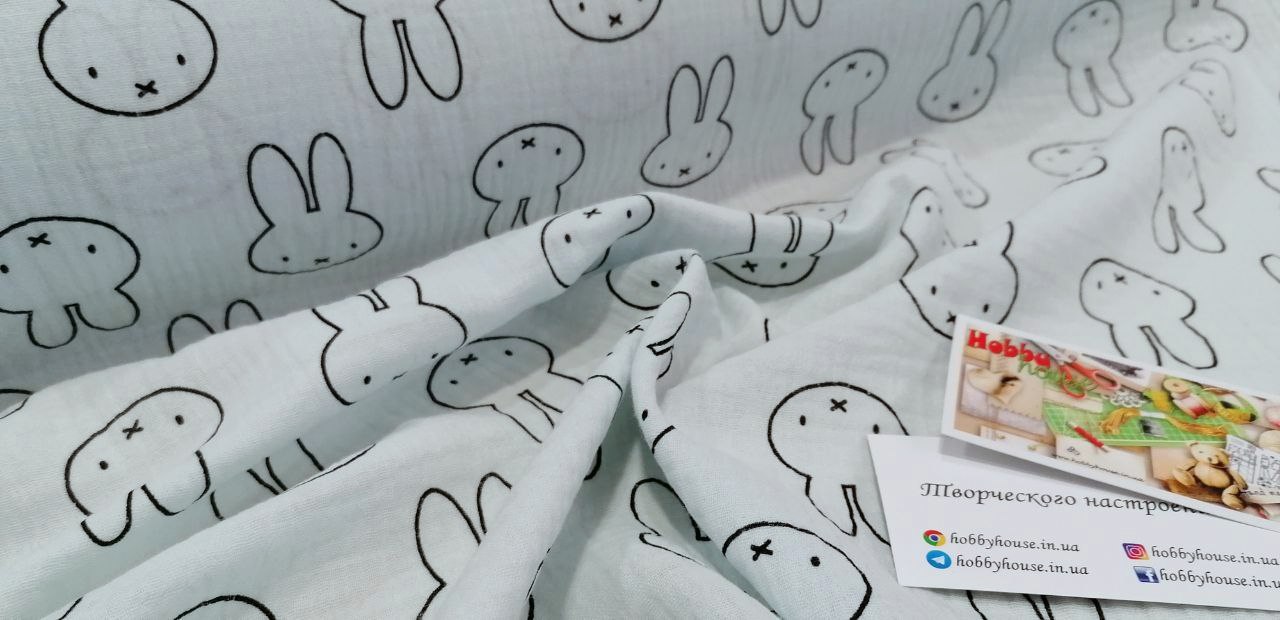 Муслін двошаровий світло-блакитний зайці 140 см арт. 3329 - Зображення 3