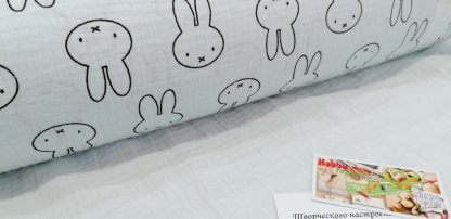 Муслін двошаровий світло-блакитний зайці 140 см арт. 3329 - Зображення 2