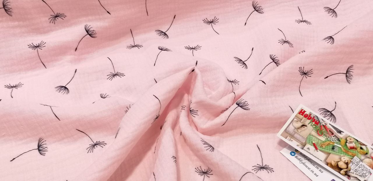 Муслін двошаровий світло-рожевий бабки 140 см арт. 3336