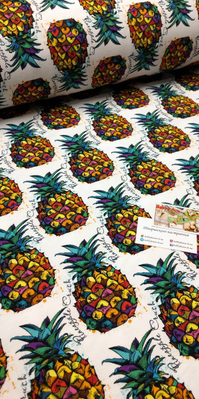 Стрейч-футер 2-нитка "Райдужні ананаси", арт 3384
