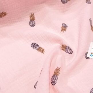 Муслін двошаровий світло-рожевий ананаси 140 см арт. 3338