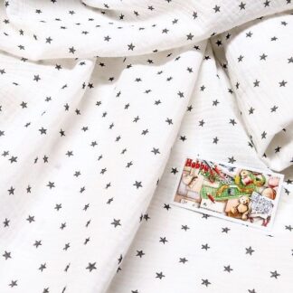 Муслін двошаровий зірочки на білому 140 см арт. 3438