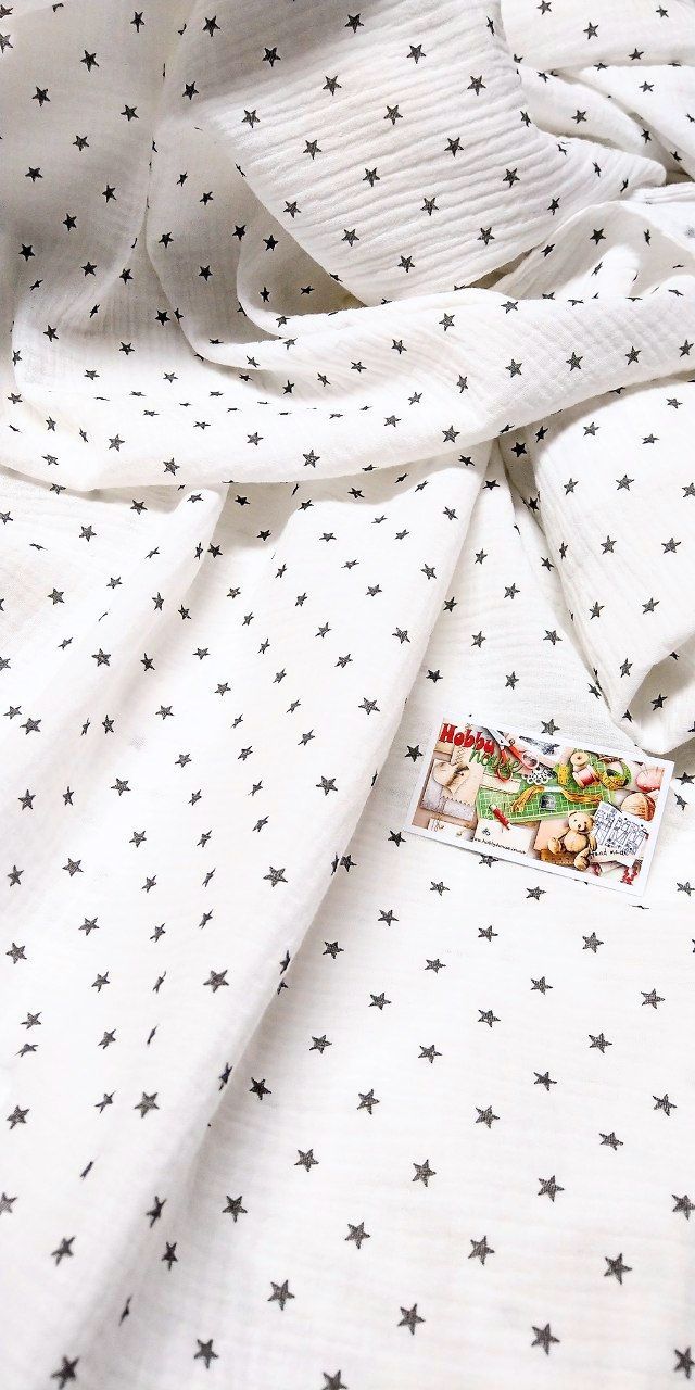 Муслін двошаровий зірочки на білому 140 см арт. 3438