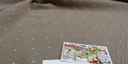 Муслін двошаровий крапки на хакі 135 см арт. 3420 - Зображення 2
