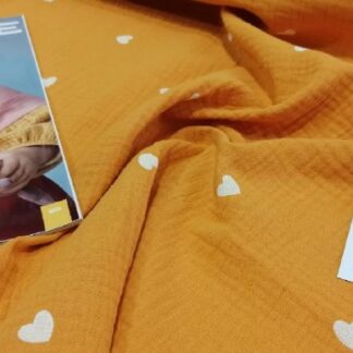 Муслін двошаровий серця на гірчиці 140 см арт. 3509