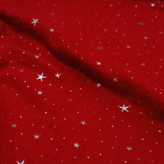 Муслін двошаровий зірки срібло на червоному 135 см арт. 3514