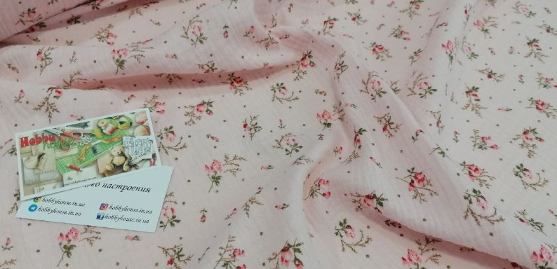 Муслін двошаровий троянди з крапками на пудрі 140 см арт. 3506 - Зображення 2