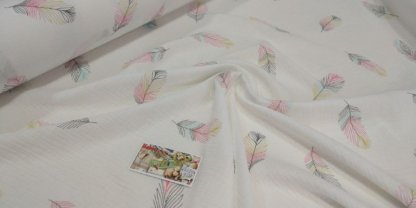 Муслін двошаровий різнокольорові пір"ячка на молочному135 см арт. 3500 - Зображення 4