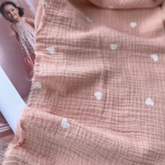 Муслін двошаровий серця на персіковому арт. 3508