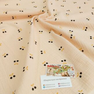 Муслін двошаровий вишеньки на вершковому 135 см арт. 3515