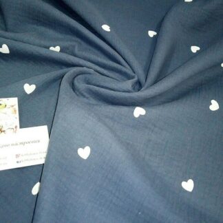 Муслін двошаровий серця на джинсі  140 см арт. 3540
