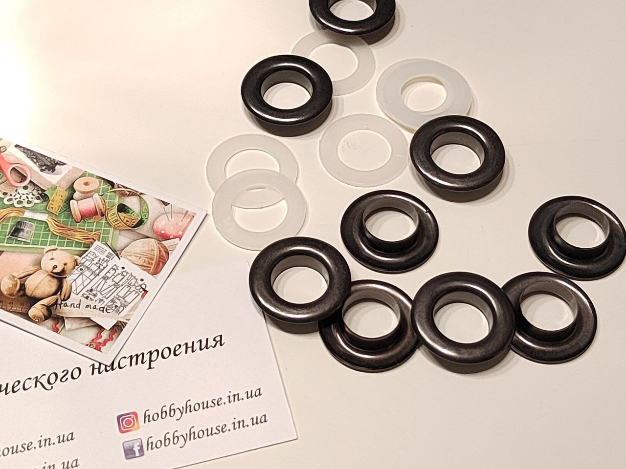 Люверс 14 мм НЕРЖАВІЮЧИЙ блек нікель+ металеві і пластикові кільця (10 шт.) арт. 3767 - Зображення 2