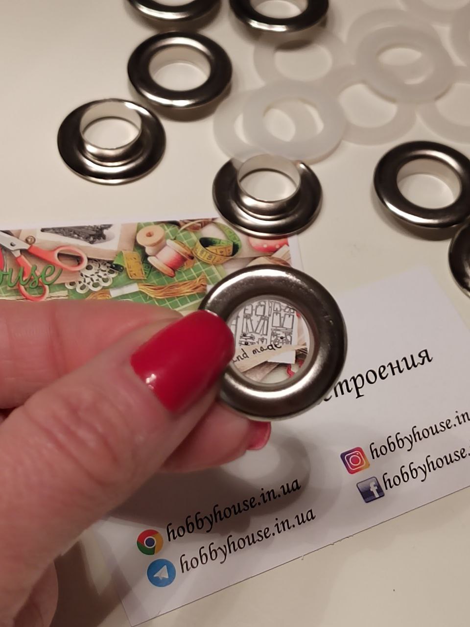 Люверс 14 мм Нержавіючий нікель + металеві і пластикові кільця(10 шт.) арт. 3766