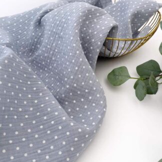 Муслін двошаровий білий горошек на джинсі  135 см арт. 3798