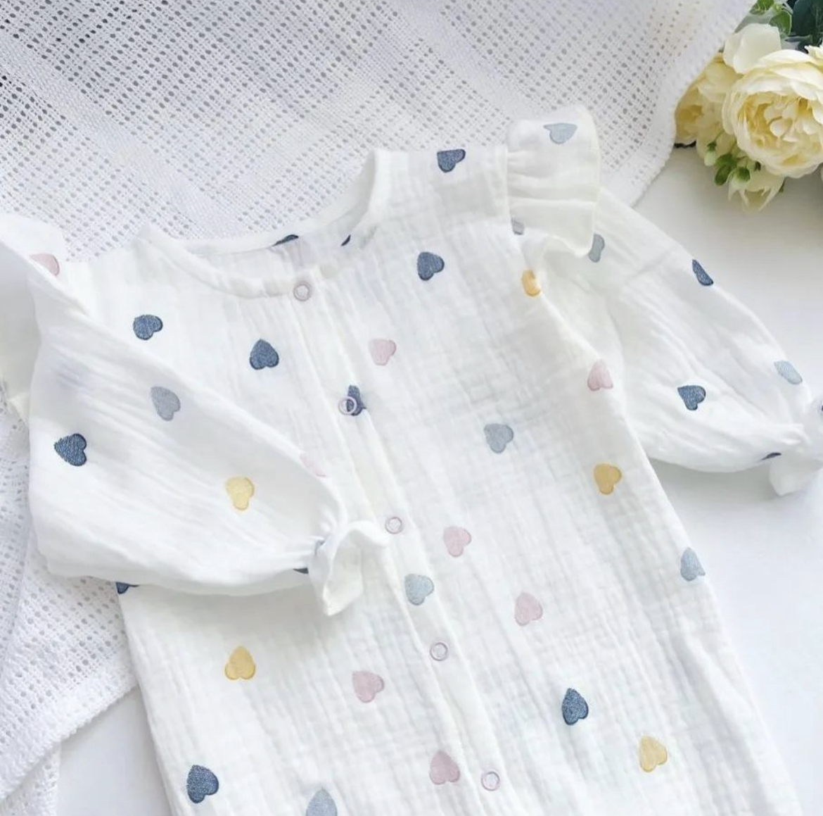 Муслін двошаровий акварельні серця  135 см арт. 3799 - Зображення 2