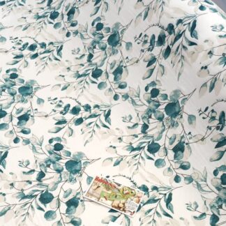 Муслін двошаровий зелені гілочки на білому 135 см арт. 3793